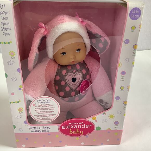 Madame Alexander Polka Dot Puppy Lullaby Baby Doll - Plays Music! - 12" Doll NIB - Picture 1 of 11